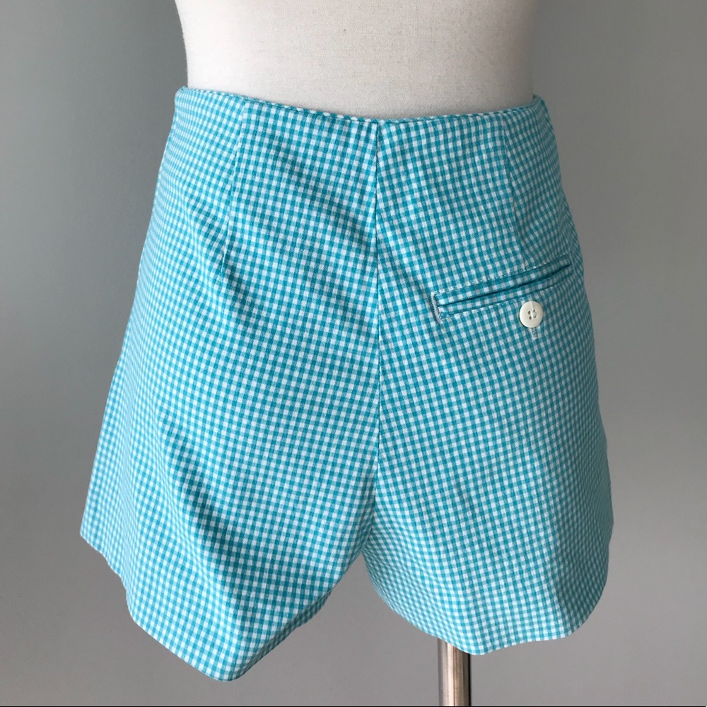 High Waisted Shorts Teal & White Checkered side zip NEW Medium Express Vintage - Picture 2 of 5